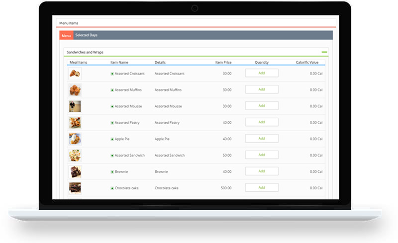 screenshot of eFACiLiTY Cafeteria Management System